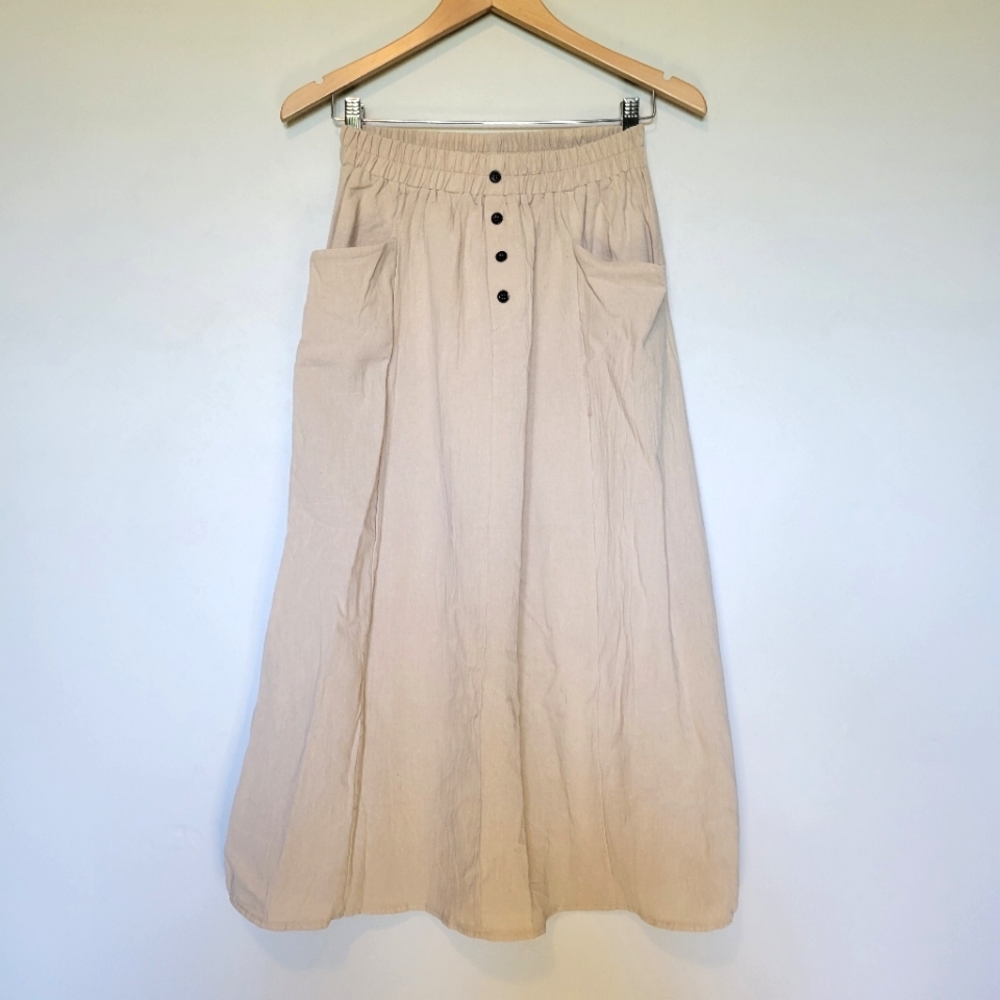 Cottagecore Skirt Light Beige with Pockets Black Buttons